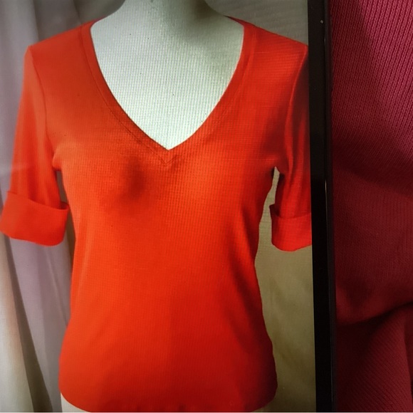 RALPH LAUREN T-SHIRT SHORT SLEEVE V-NECK CORAL TEE COTTON Women’s Size MEDIUM - Picture 2 of 6